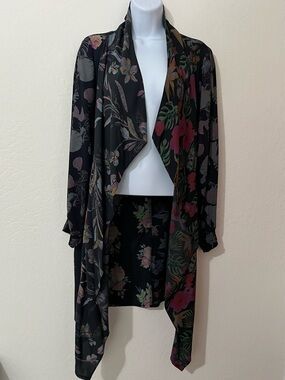 Sacred Threads - Black Floral Draped Kimono Cardigan. NWOT